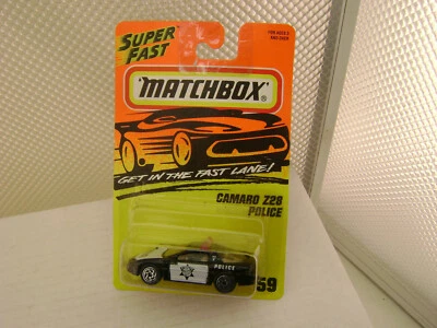 1995 MATCHBOX SUPERFAST #59 CHEVY CAMARO POLICE PURSUIT CAR NEW ON CARD