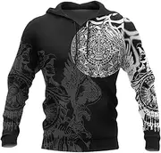 [HongYunoH] Men's Medieval Retro Viking Print Hoodie Fashion 3D Print Pullover Hooded Sweatshirts