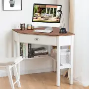 CostwayCorner Computer Desk with Drawer &amp;amp; Shelves for Office Natural
