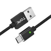F-Line 2.4A Micro USB LED Magnetic Braided Fast Charging Data Cable 1M For Smart Phone Tablet BLACK COLOR