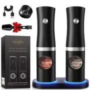 Electric Salt and Pepper Grinder Set of 2, Automatic Salt Pepper Grinder Mill...