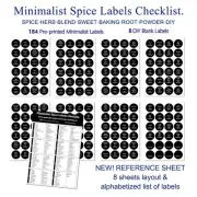 8 sheets 196 Spice Labels Kitchen Stickers for Spice Jars, 1.5" Round Black