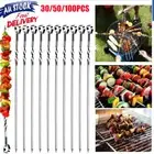 50/100x Stainless Steel Barbecue Metal Skewers Flat Needle BBQ Tools Kebab Stick