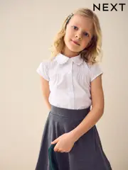 White Short Sleeve Ruffle Collar School Shirt (3-15yrs) (AW4878) | $13 - $24