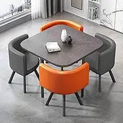 WTIWJY Square Conference Table for 4, Business Negotiation Table and Chair Combination, Office Table Reception Room Club Table, Lounge Living Room Modern Leisure Room Furniture(Orange)