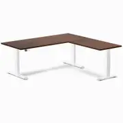 Desky L-Shape Sit to Stand Red Walnut Rubberwood Desk 1800x750x1750x600mm White Leg
