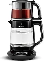 Karaca Caysever Turkish Tea Maker Machine - 1.5 L Temperature Control Smart Kettle & 0.8 L Glass Tea Pot with Infuser - Smart Stall Warning & Voice Notification - 1700 W Multi-Functional Tea Machine