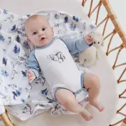 Baby Boy Raglan Blue White Snow Wolf Print Onesie