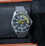$780 Mens MISSONI GMT 43mm Leather/Stainless Steel Watch Black/Silver