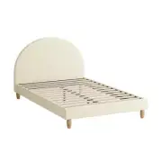 NNEED Bed Frame Double Size Arched Bedhead Beige Fabric