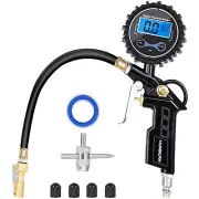 Tire Pressure Gauge with Inflator, 250 PSI Air Chuck and Compressor Accessory