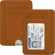 [HOTCOOL] Slim Wallet for Men, Minimalist Front Pocket Simple Leather Credit Card Holder RFID Blocking for Men & Women, Thin Organizer Gifts, Litchi - Brown, Litchi Brown, Small Wallet