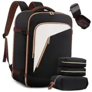 Travel Backpack for Women, 40L Carry on 17.3 Inch-4Pcs Black-white-brown