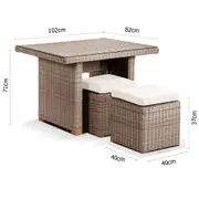 Half Round Wicker Dining Coffee Table with 2 Stowaway Ottomans - Outdoor Tables