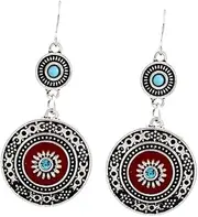 [Fuvirou] Bohemian Ethnic Earrings for Women Girls Vintage Colorful Round Geometric Ethnic Tribal Dangle Drop Earring Statement Jewelry Gifts