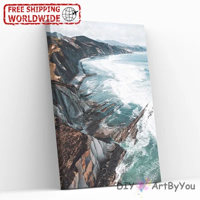 Paint By Numbers Canvas Art Draw Artist Painting Oil Kit Home Decor Ocean Cliff