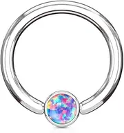 [PiercedOff] 316L Surgical Steel BCR Captive Ring with Created Purple Opal Set in Round Flat Cylinder