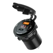 Car Dual QC3.0 USB Fast Charger Socket Power Outlet Touch Switch w/LED Voltmeter (for: Peugeot)