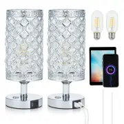 2Pcs Crystal Touch Desk Lamp 3000K Warm White LED Bulb With USB C+A Charging