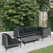 6 Piece Garden Lounge Set with Cushions Poly Rattan Dark Grey, Garden Furniture Sets