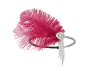 Headbands Womens 1920s Headpiece Great Gatsby Inspired Feather Headband Cocktail Party Rhinestone Hair Accessories -wine red
