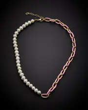 Juvell 18K Plated Pearl Enamel Link Necklace