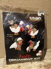 VTG 1985 Titan Needlecraft Felt Ornament Kit #465 Teddy Bears Geese Craft SEALED