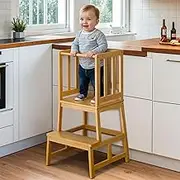 COSYLAND Nursery Step Stool for Kids - Toddler Standing Tower for Kitchen Counter - Mothers' Helper Kids Learning Stool in Kitchen - A-Shaped Anti-tip Structure (Natural)