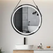 Interior Ave - LED Round Hanging Salon / Bathroom Wall Mirror - Black - 80cm