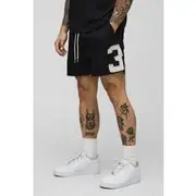 Mens Black Elasticated Waist Canvas Raw Edge Applique Fighter Shorts