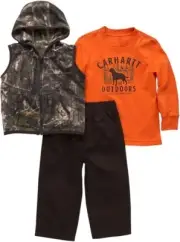 Carhartt Kid's Long-Sleeve T-Shirt, Camo Vest Canvas Pant Set Mustang Brown 12M