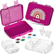 [My Vesperbox] Bento Box Children's Lunch Box with 4 + 2 Compartments Extremely Robust Lunch Box Ideal for Nursery and School (Purple - Rainbow)