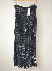 Ex Urban Outfitters Navy+Off White Mix Print High Split Maxi Skirt Size 12 LEFT