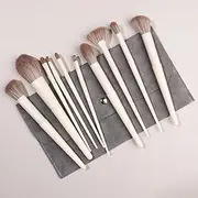 Makeup Brush Set 10 Pcs Premium Synthetic Foundation Powder Concealers Eye shadows Blush White Makeup Brushes with Dark Grey Storage Bag