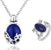 [JinYu] 2 Set Unisex Vampire Elena Sapphire Crystal Daylight Ring and Katherine Sapphire Crystal Pendant Daywalking Necklace, Metal, metal