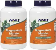 NOW Magnesium Malate 1000mg, 180 Tablets (Pack of 2)