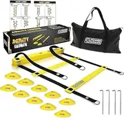POWER GUIDANCE Agility Ladder (19 Feet) for Speed & Agility Trainning - with 12 Heavy Duty Plastic Rungs, Ground Stakes, Carry Bag & 8 Sports Cones…