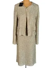 NWT ST. JOHN Knits Key Lime Tweed Jacket Blazer Skirt Suit sz 10/M $2190