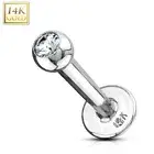 Piercing Ear Labret White Gold 14K Real With Gem