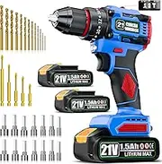 21V Cordless Drill, Brushless Power Drill Set with 2 Batteries and Charger,3/8-Inch Chuck Electric Drill Driver,20+3 Torque Setting,32 pcs Drill/Driver Bits and Tool set