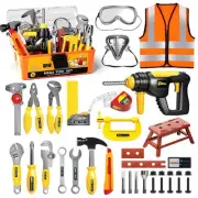 Tool Set with Tool Box & Electronic Toy Drill, Pretend Play Construction Kits...