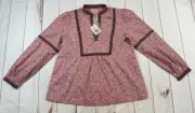 NWT Faherty Womens Blouse Multicolor L Aurora Top VLK-Mauve Leaf Batik WTF2214