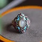 Designer Original Craft Inlaid Enamel Porcelain Lotus Natural Adjustable Ring