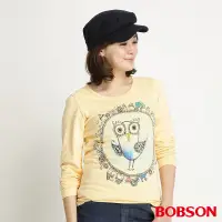 在飛比找Yahoo奇摩購物中心優惠-BOBSON 女款貓頭鷹印圖長袖上衣(黃30)