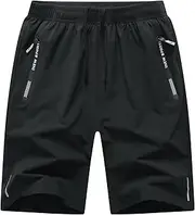 [HONCAN] Men's Quick Dry Workout Shorts Athletic Performance Shorts with Zipper Pockets for Gym Running Training