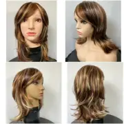 Brown Layered Wig Highlighted Synthetic Wig w/Bangs Costume Wig Halloween Prop