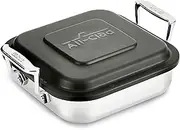 All-Clad Specialty Stainless Steel and Plastic Lid Square Covered Baking Pan 8x8 Inch Oven Broiler Safe 600F Pots and Pans Silver