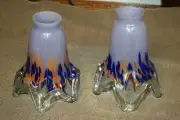 PAIR OF HAND BLOWN GLASS LAMP PURPLE MIXED