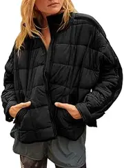 [WROLEM] Women's Lightweight Quilted Puffer Jackets Zip Up Oversized Coat Padded Down Warm Short Outerwear Pocketes