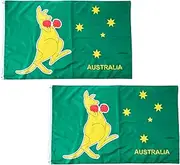 Australian Boxing Kangaroo Flag Australia Large, 3 x 5 ft (90 x 150 cm) 2 pcs, Flags Aussie OZ AU National Day Banner Symbol Polyester Double Sides Color Feet UV Resistant Grommets Garden Fly Breeze